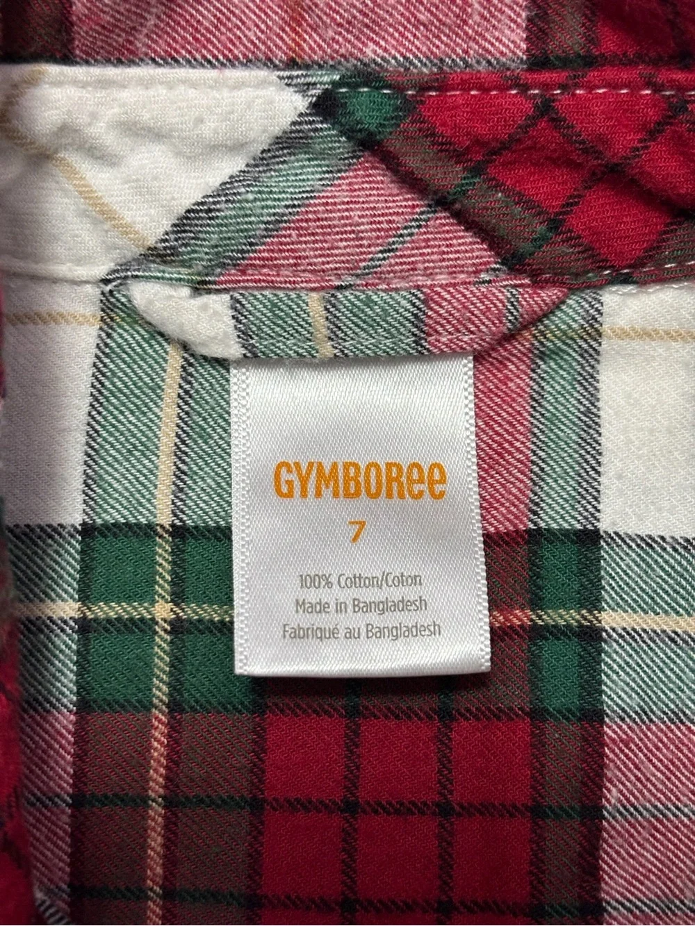 Gymboree Boy's Red, Green & White Plaid Flannel Button-Down Shirt Size 7